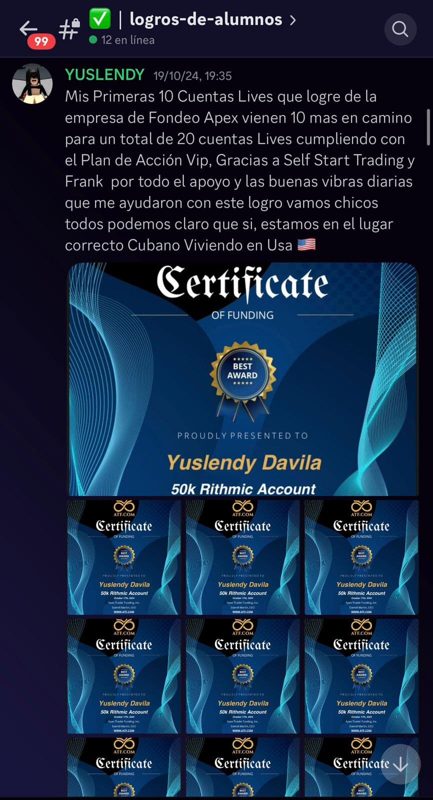 Certificado de fondeo de alumno