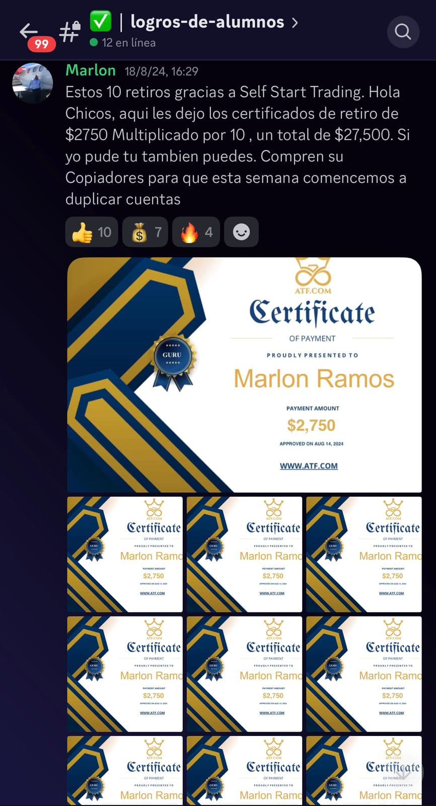 Certificado de fondeo de alumno